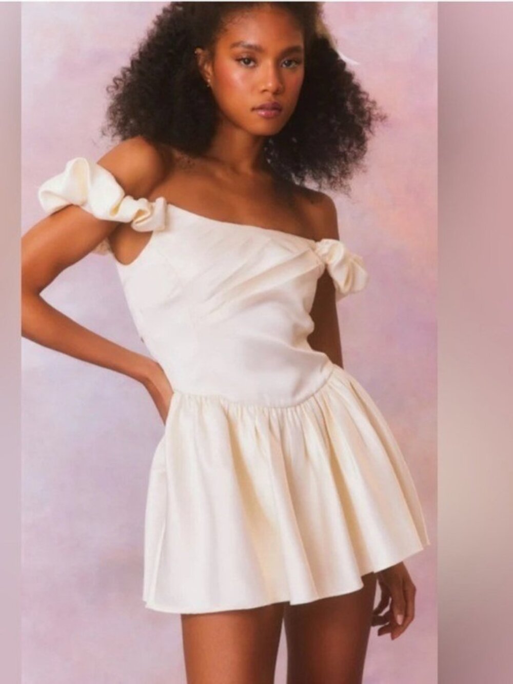 LoveShackFancy Cailey Satin Fit & Flare Mini Dress Ivory Size 8 NEW